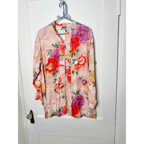 Chico's Tops - Vintage Chico's Silk Vibrant Floral Mandarin Collar Floral Blouse Kimono SZ 1 M